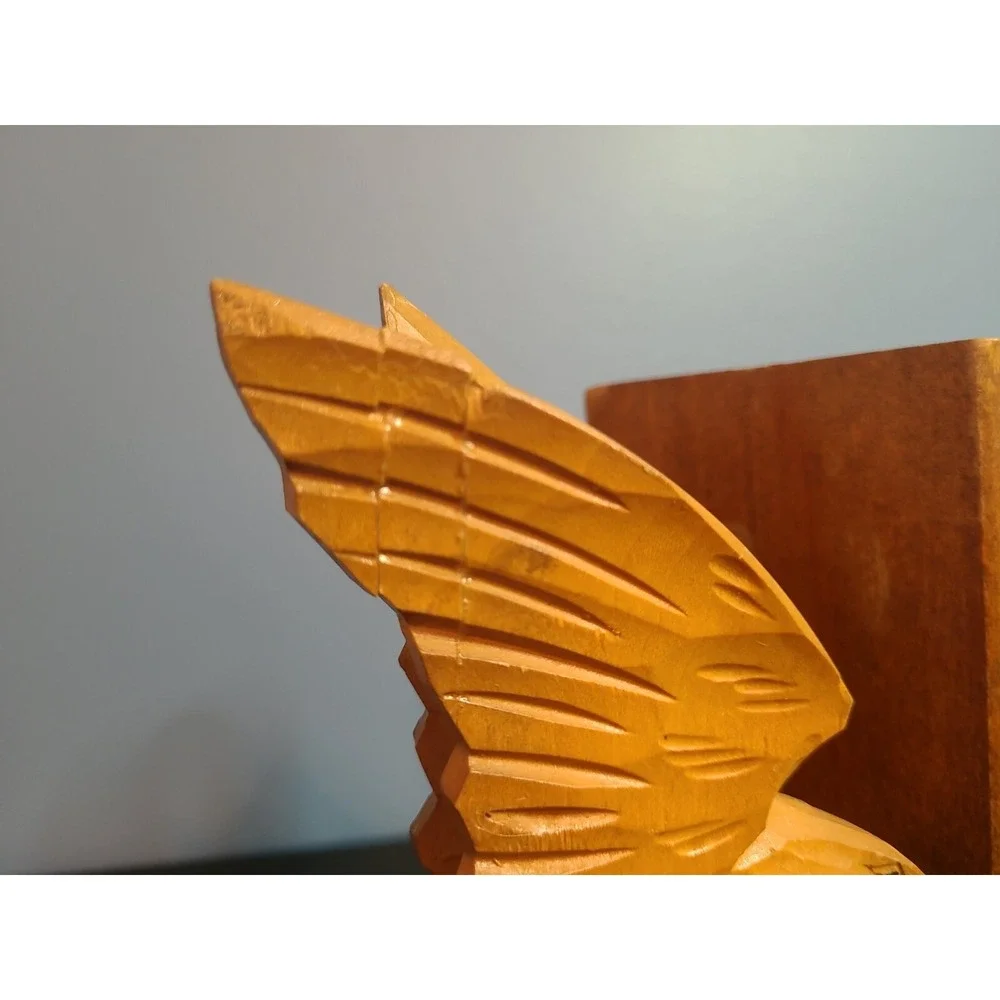 Pair of Bird of Prey American Eagle Hand Carved Wood Vintage Bookends
